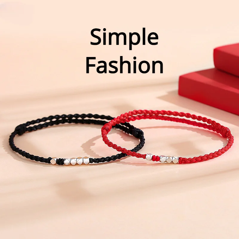 

Chinese Style Red Rope Bracelets Hand-Woven Lovers Sterling Silver Hand String