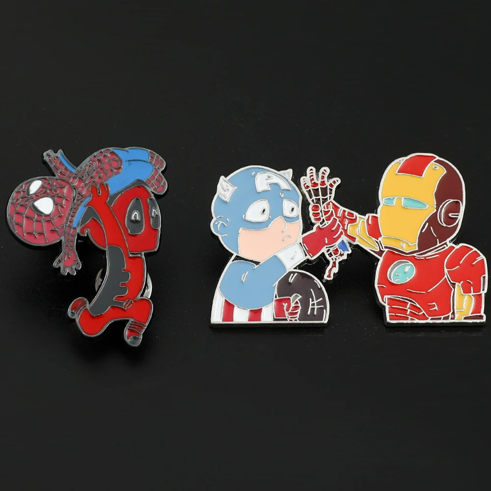 

Marvel Steve Rogers Q Version Enamel Brooch Kawaii Superhero Spider Man Deadpool Iron Man Lapel Pin for Children Toy Gift