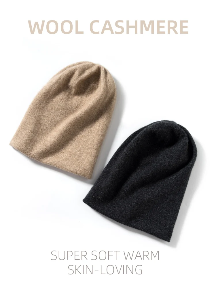 

2022 New Color Matching Women 35% Cashmere Double Faced Beanies Caps Casual Hat Wool Soft Autumn Winter Real Natrual Fabric