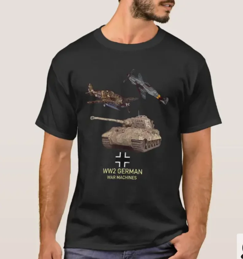 

WWII German Warbirds Tanks Panzer BF109, FW190, King Tiger II T-Shirt. Summer Cotton Short Sleeve O-Neck Mens T Shirt New S-3XL