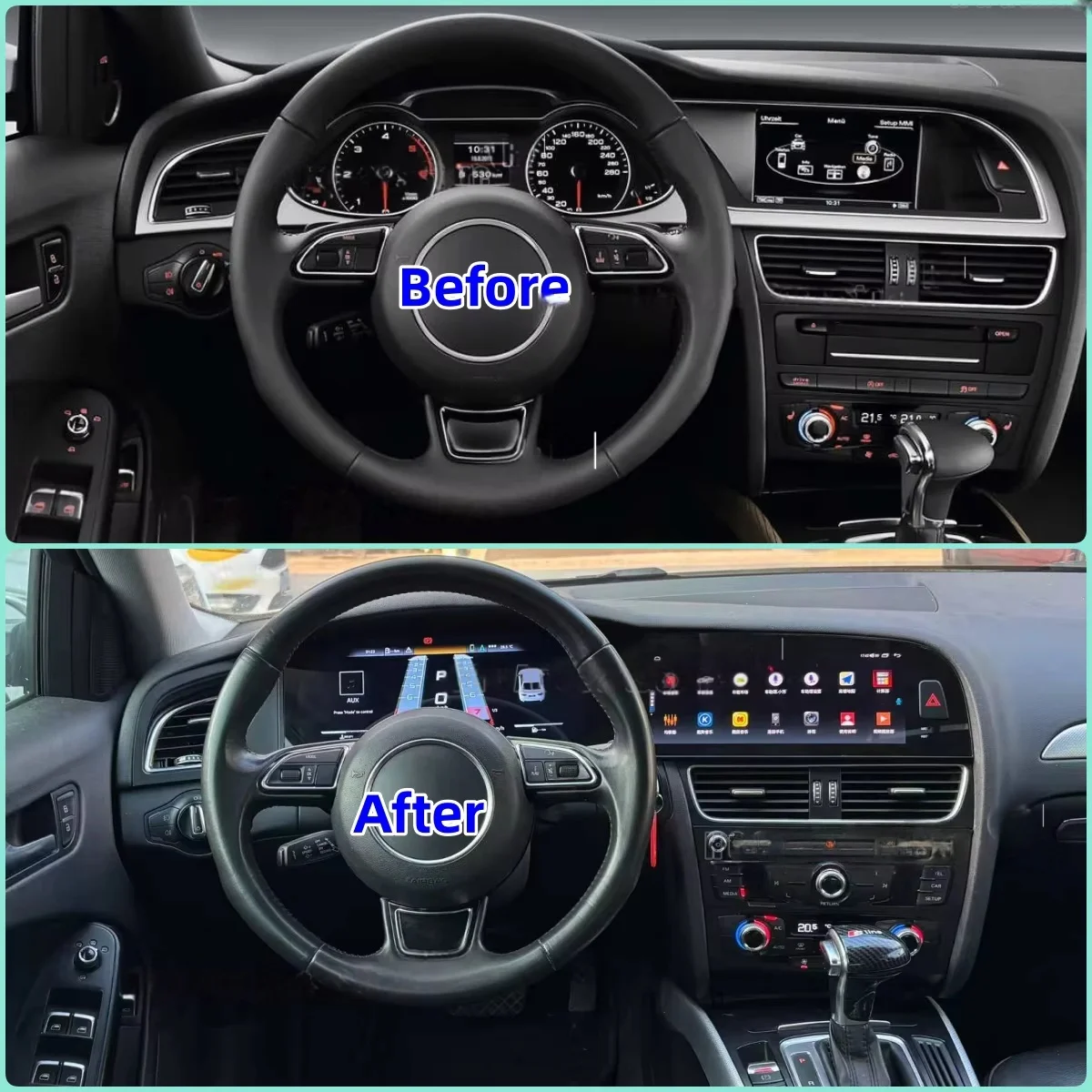 Фото Цифровая приборная панель с сенсорным экраном на Android 13.0 для Audi A4 A4L 2009-2016, мультимедийная система с CarPlay, двойным экраном, автомобильным радио, DSP и Bluetooth 5.0 №2