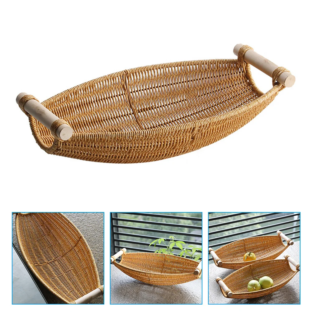 

Basket Woven Tray Fruit Serving Baskets Rattan Bread Storage Sushiwicker Eggboat Breakfast Tea Ottoman Platter Holder Countertop