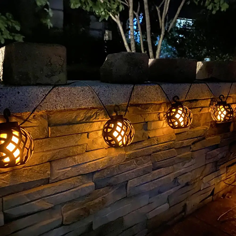 

Solar Flickering Flame Lantern Ball String Lights Outdoor Waterproof Patio Lights for Garden Backyard Party Christmas Decor