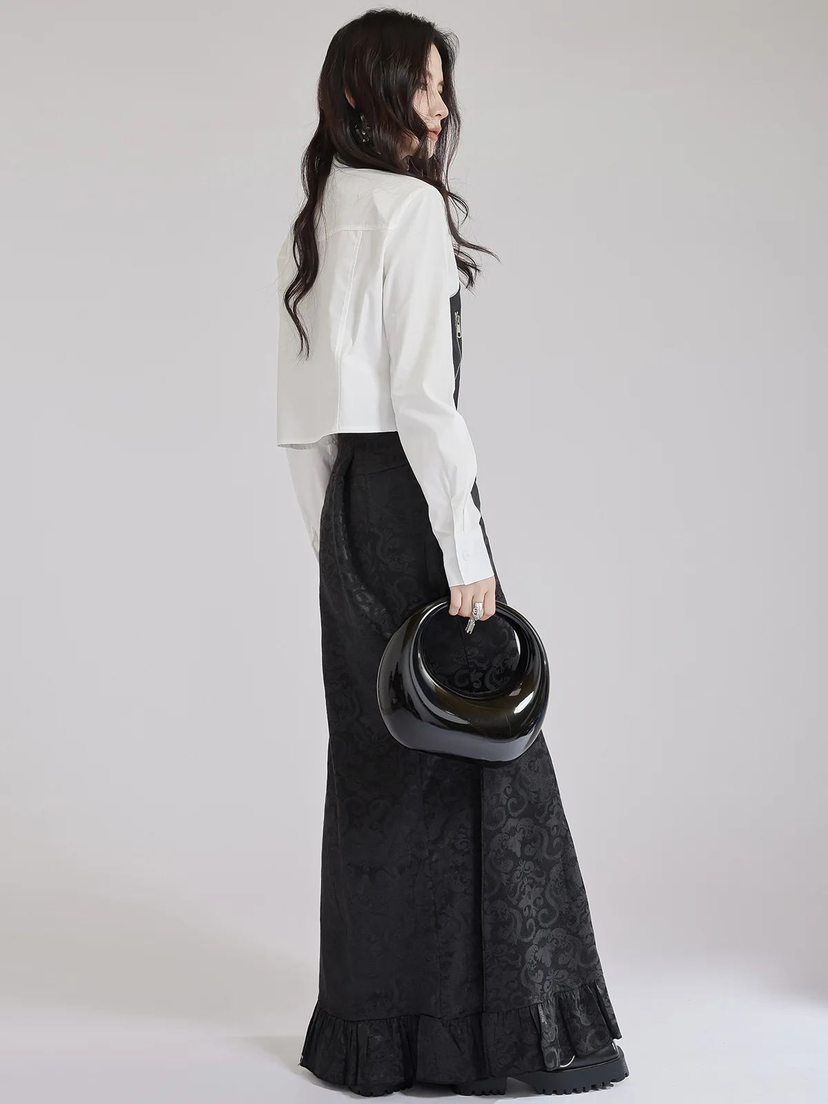 Женский шикарный короткий топ с большим острым воротником рубашка длинными