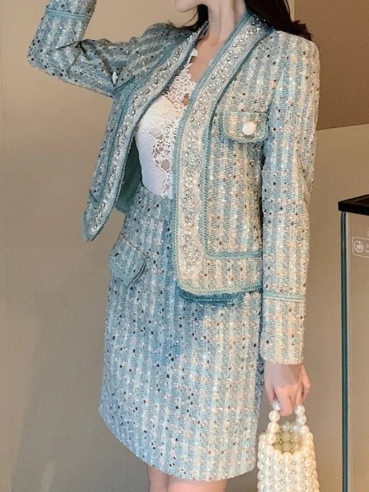 UCXQ темпераментный женский комплект элегантное твидовое пальто с v-образным