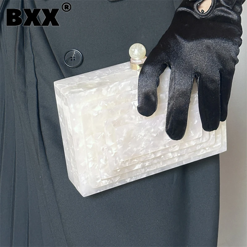 

[BXX] Fashion Women Acrylic Clutch Bag Snowflake Texture Temperament Simple Mini Handbag Female 2023 New Evening Bags 8CY1109