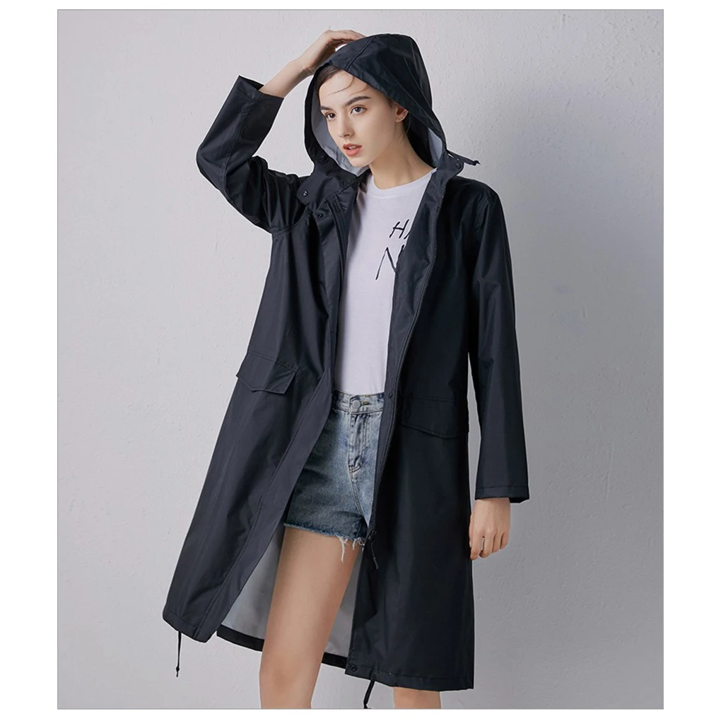 

Stylish Long Raincoat Waterproof Rain Jacket with Hood Rainwear Camping