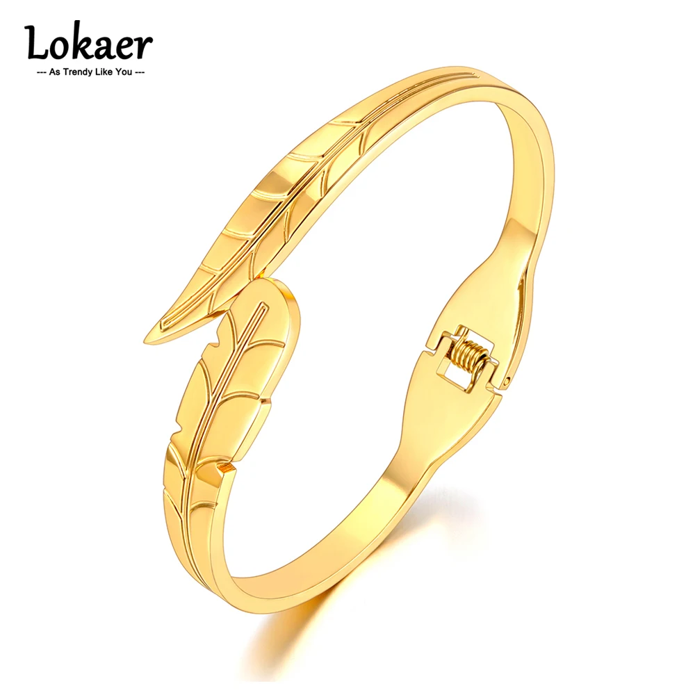 Lokaer 18K позолоченные Резные листья для женщин из титановой нержавеющей стали