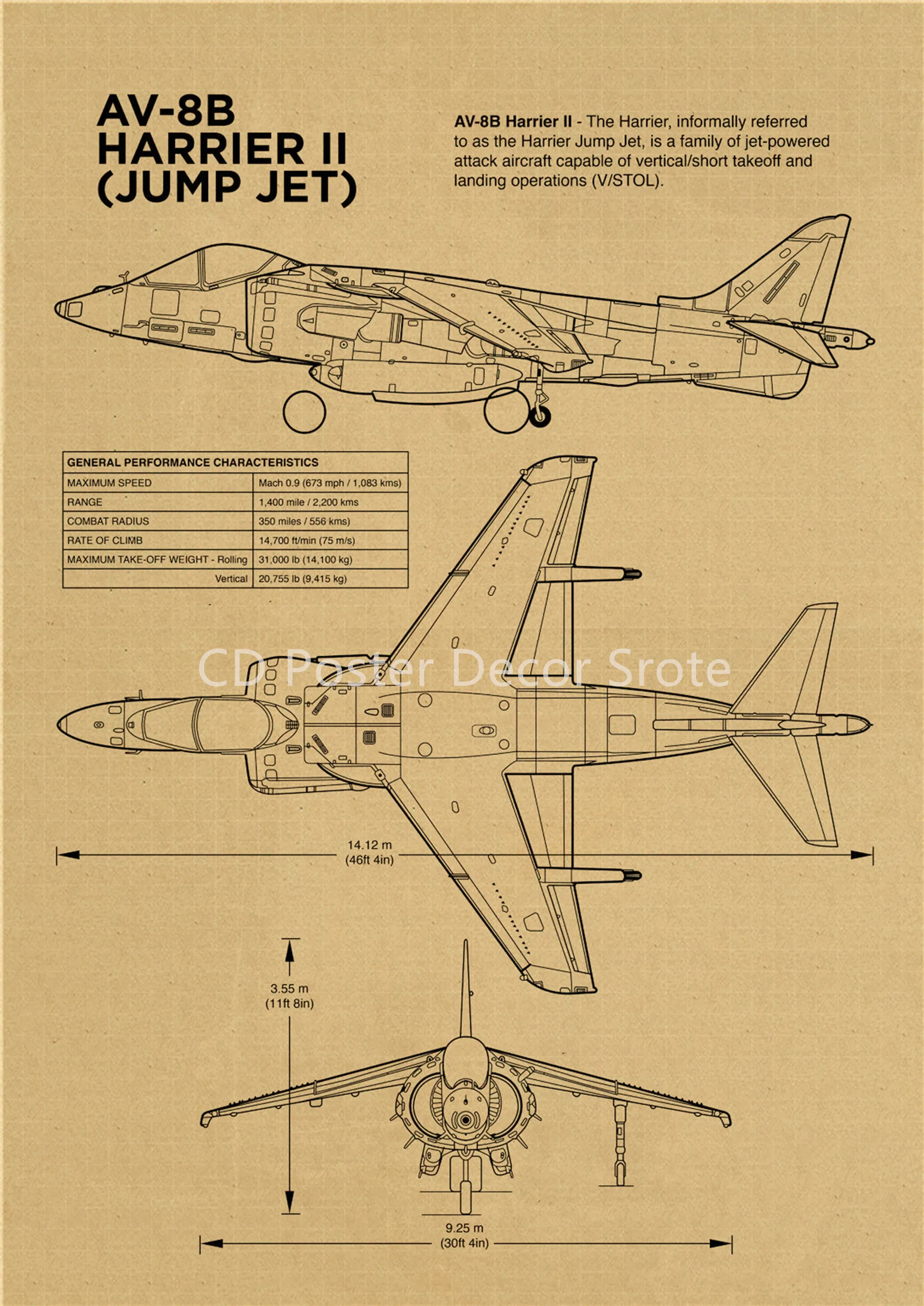 

Винтажный постер самолета Boeing, крафт-бумага