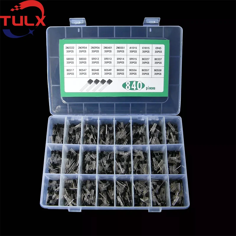 

840Pcs/24Values TO-92 Transistor Assortment Assorted Kit Each BC327 BC337 BC517 BC547 BC548 BC549 3906 3904 5401 5551 C945 S9013