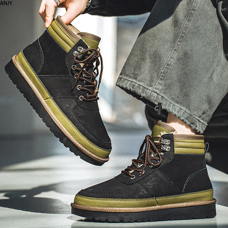 

Shoes for Men Velvet and Thickened Men's Autumn and Winter New Snow Boots British Retro Waterproof Men's Lace Up Sneakers
