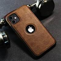 slim pu leather logo hole phone case for iphone 13 12 11 pro max mini xr xs x 8 7 6s plus se soft silicone shockproof back cover