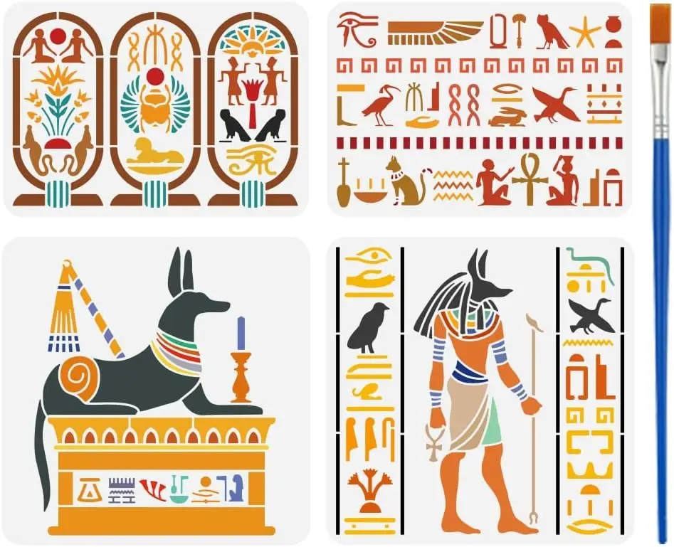 

Трафареты с египетскими символами 4 шт.