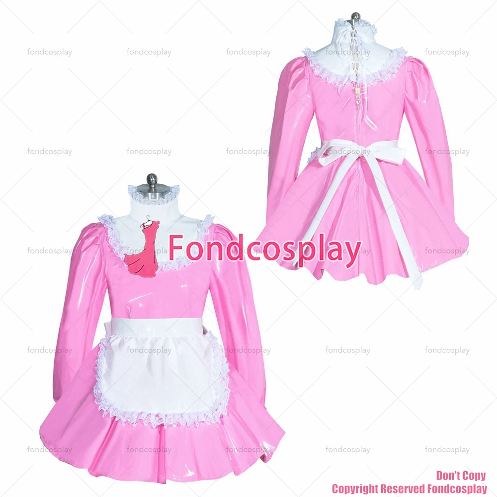 

tailor-made sexy adult dressing cross maid sissy short french lockable baby pink thin pvc dress uniform costume tv/cd[g3959]