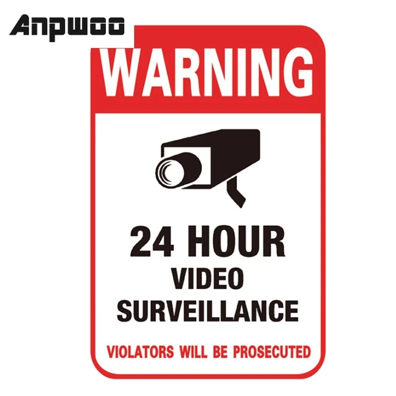 

5Pcs/lot Wall Sticker 24H Video Camera System Warning Sign Wall Decal Surveillance Monitor Decal Public Area Security