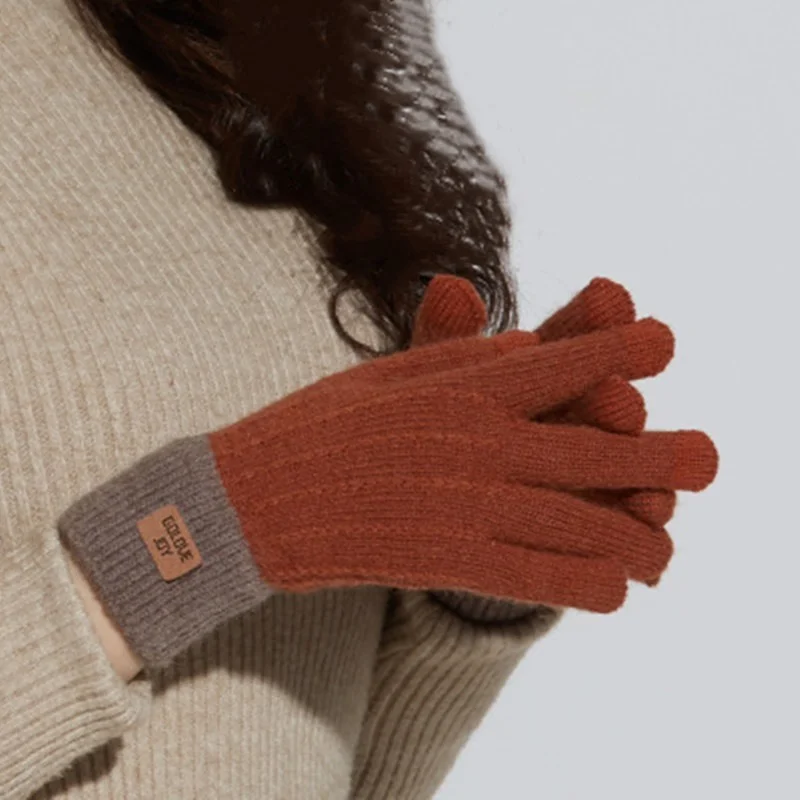 

2022 Cashmere Knitted Ladies Gloves Autumn and Winter Warm Outdoor Plus Velvet Thick Gloves Cute Lamb Wool Ladies Gloves