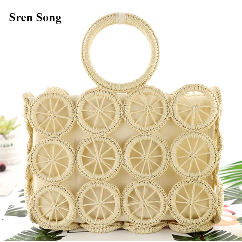 

women handbags Crochet New Style Circle Square Hollow Paper Rope Woven Portable Straw Woven Bags Beach Bags Casual Female Bags