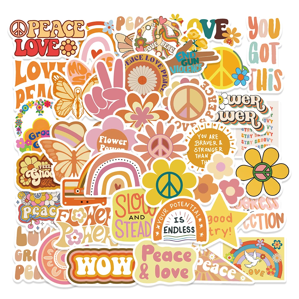 

10/50PCS Groovy Boho Hippie Stickers Waterproof Vinyl Stickers for Water Bottle Srapbook Laptop Phone Case Teens Girls Kids Toys