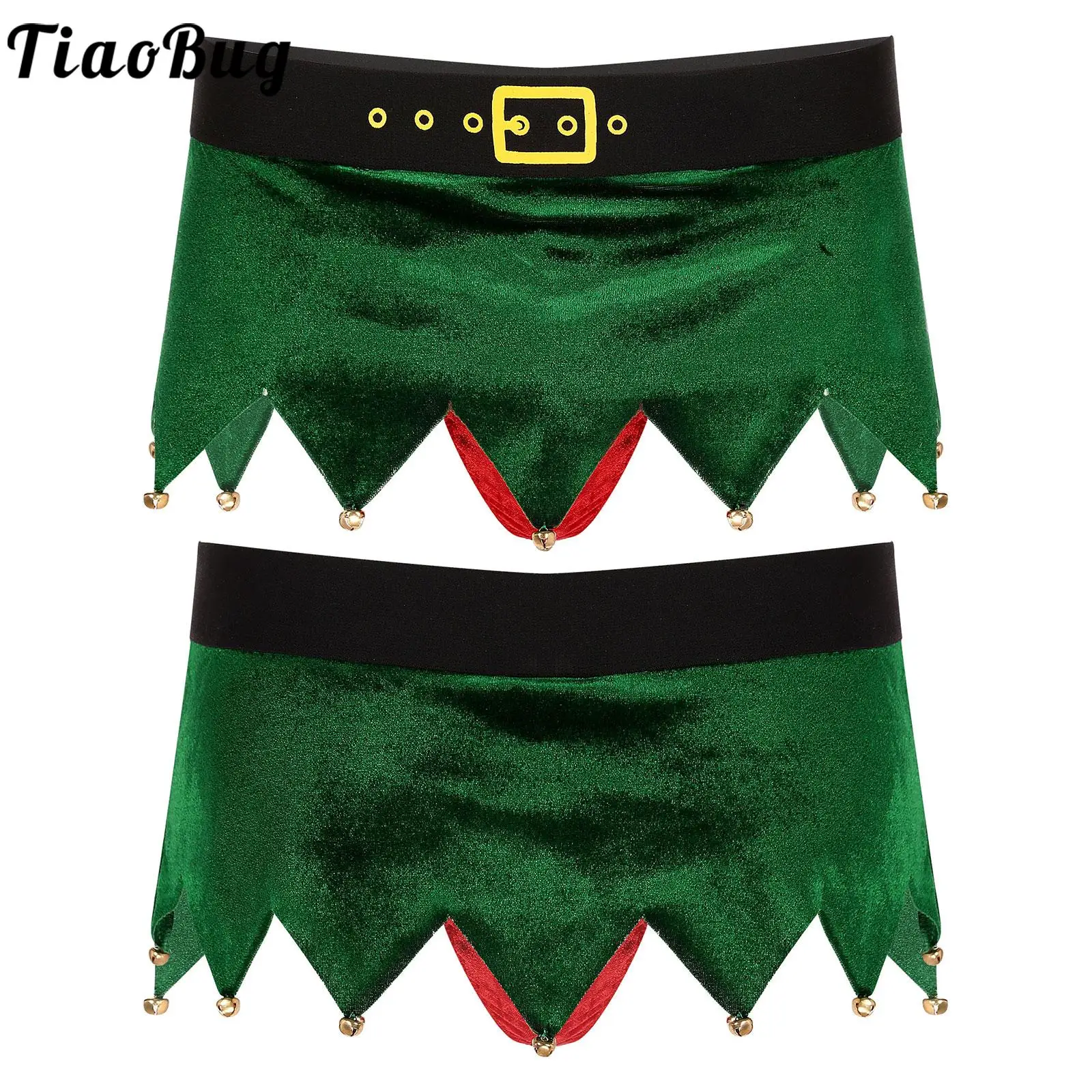 

Mens Christmas Costume Holiday Party Performance Skirts Low Rise Elastic Waistband Bulge Pouch Jagged Mini Skirt