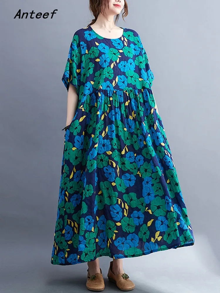 

Женское винтажное платье с коротким рукавом, винтажное платье с цветочным принтом, повседневное Свободное длинное летнее платье, элегантная одежда 2023