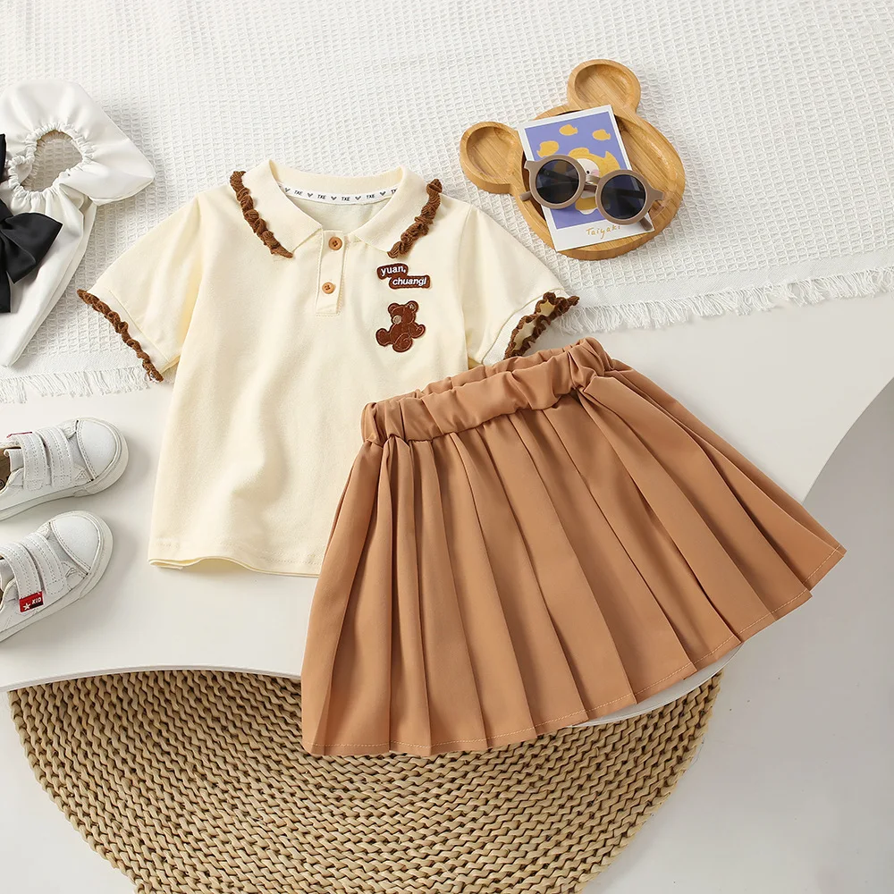 

Girls Casual Dresses 2023 Bear Print Top + Pleated Skirt Children Clothes Sets and Kids Dresses For Girls kids clothes for 1-6y