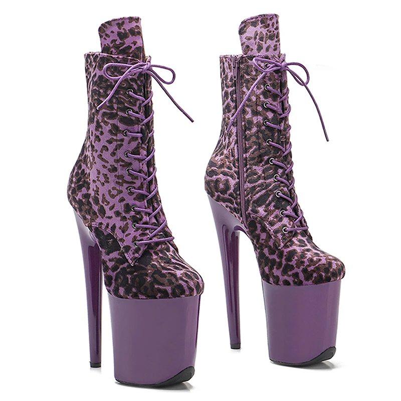 Leecabe  20CM/8inches leopard upper ,   evening pole dancing stiletto heels,  High Heel platform Pole Dance boot