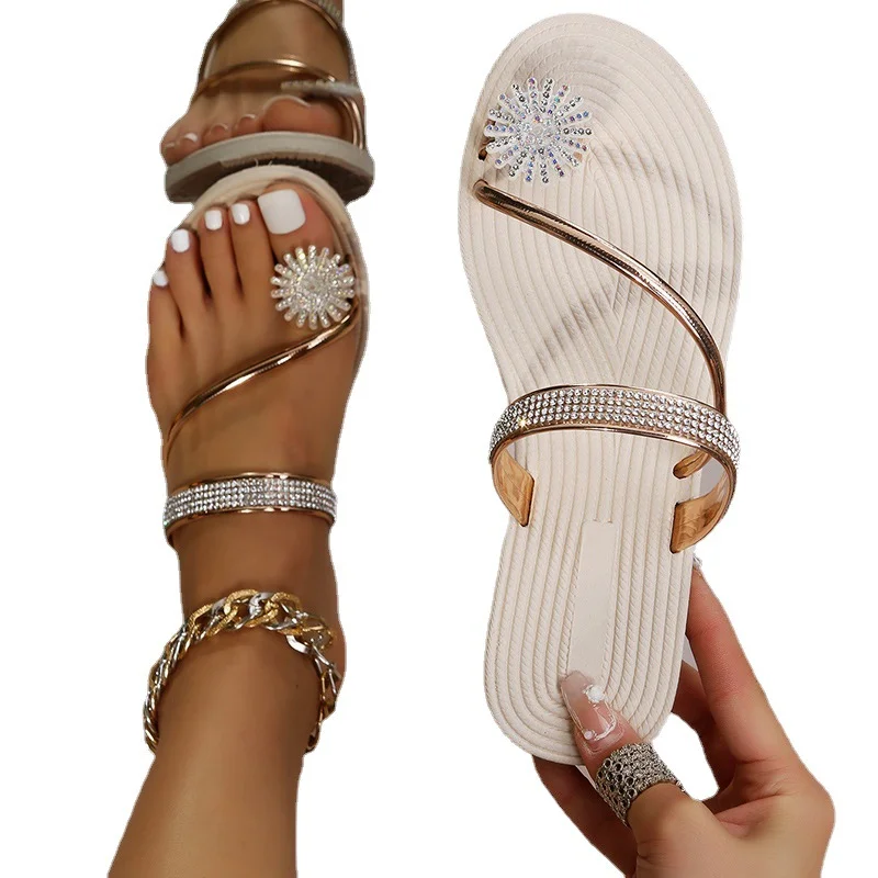 

Women's Sandals Summer 2023 Beach Sandals Women's Outwear Summer New Rhinestone Toe Slippers Women Shoes Free Shipping Offer