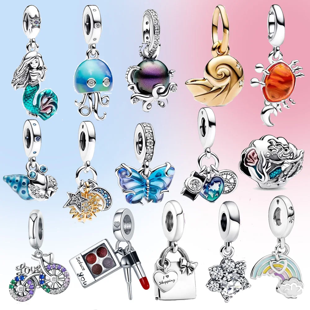 

Подвеска-бабочка из голубого стекла, подходящая для оригинального браслета Pandora, ожерелье DIY, Женская фотография