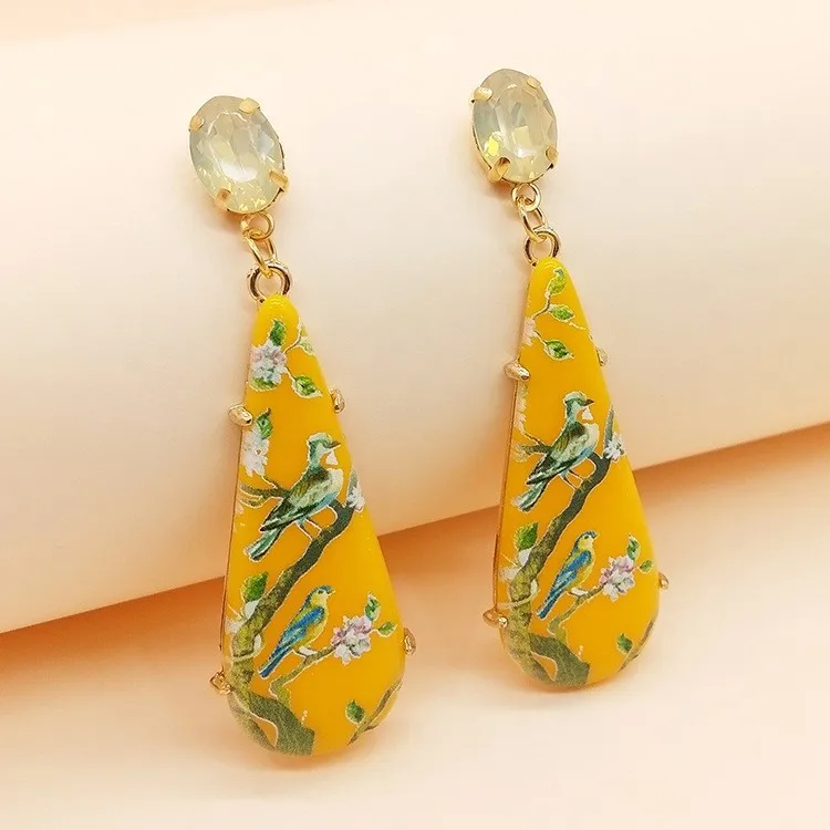 Vintage court style earrings expensive earrings geometric printing resin earrings high profile retro women's earrings