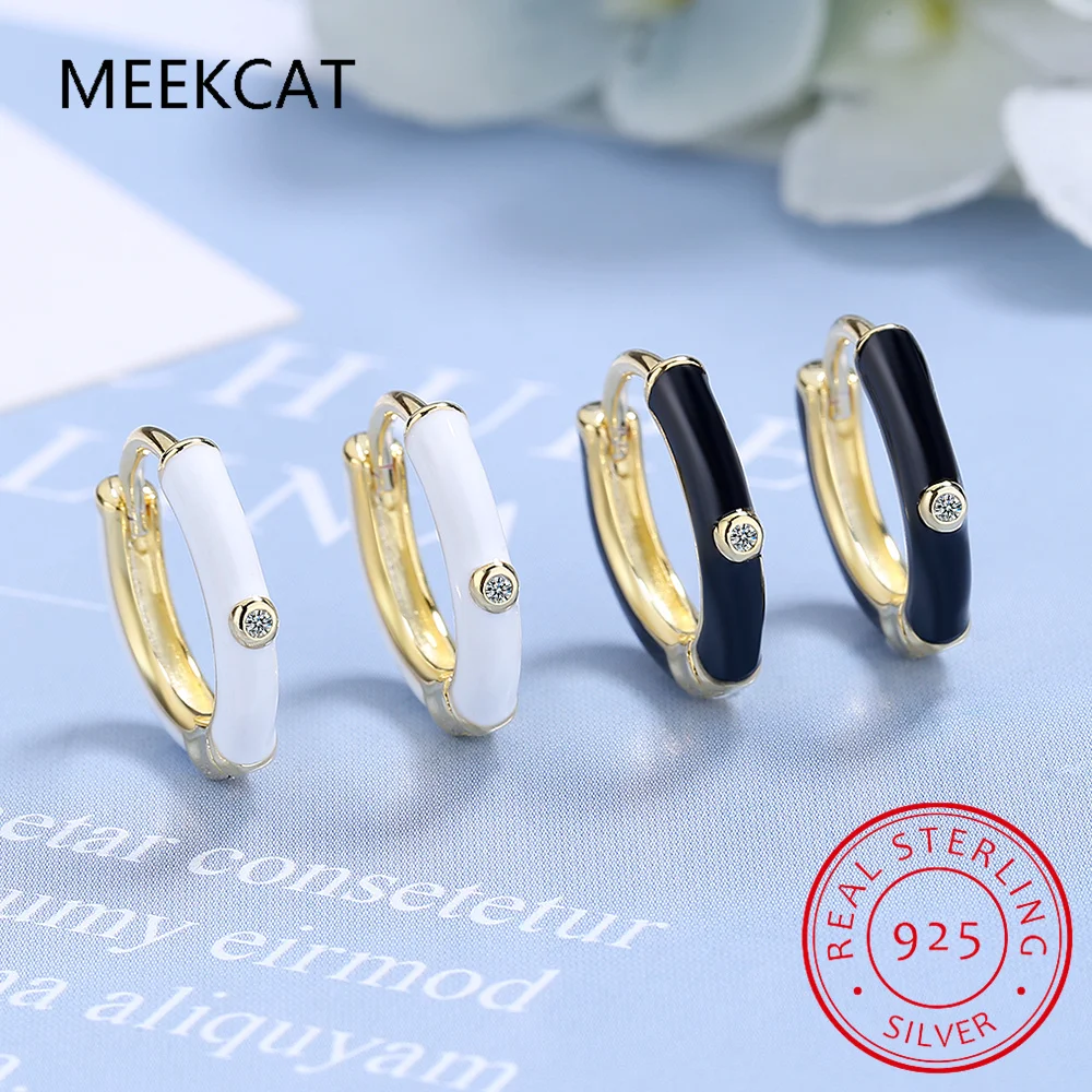

Женские серьги-кольца из серебра 925 пробы, с белым/черным цветом