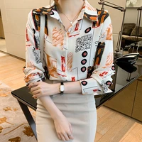 spring fashion printing shirt ladies elegant lapel collar long sleeved top blusas mujer de moda verano elegantes dropshipping