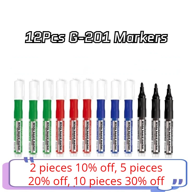 Gxin G-201 12 Pcs Erasable Whiteboard Markers,Free Shipping,Replaceable Refill,Fiber Tip,Water-based Ink,School MeetingSupplies.