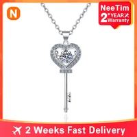 neetim moissanite necklace for women love heart key pendant 0 5ct sterling silver lab diamond necklaces with gra certificate