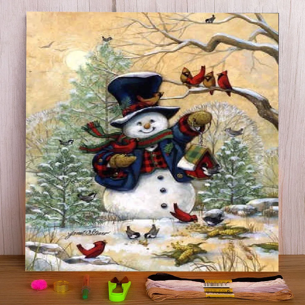 

Christmas Snowman Printed Fabric 11CT Cross-Stitch Kit Embroidery DMC Threads Craft Handmade Handicraft Needlework Decor