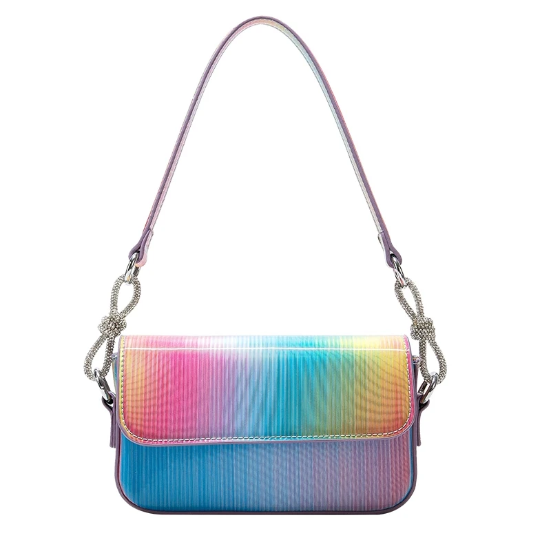 Women Laser rainbow gradual underarm shoulder bag new mini simple crossbody bags colorful party evening clutch purses in femme