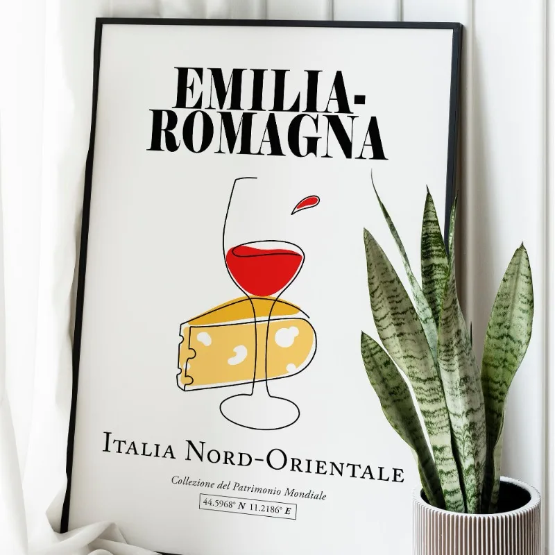 Абстрактный минималистичный итальянский туристический постер красное вино