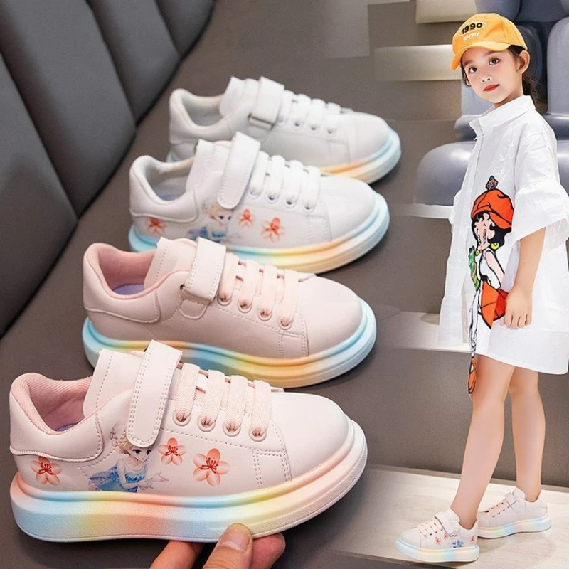 Disney Girls' Casual White Shoes Kids' Shoes Shoes Boys' Casual Flats Children's Spring and Autumn Pink Sports Shoes Size 26-37