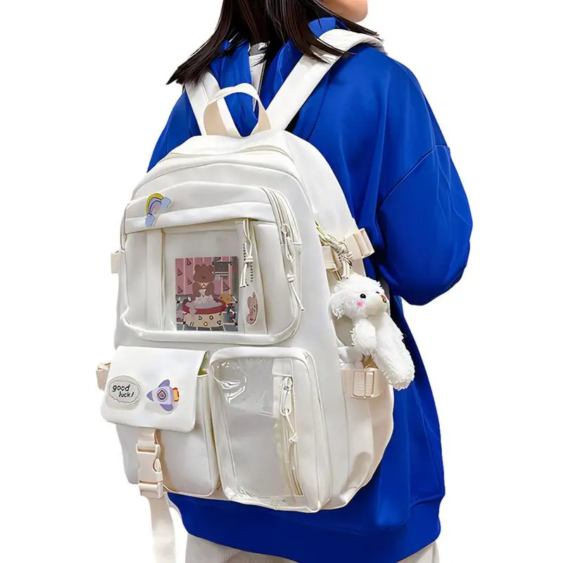 

Милый кавайный рюкзак с несколькими карманами для девочек-подростков, большая емкость, кавайная сумка с милыми заколками и милыми аксессуарами