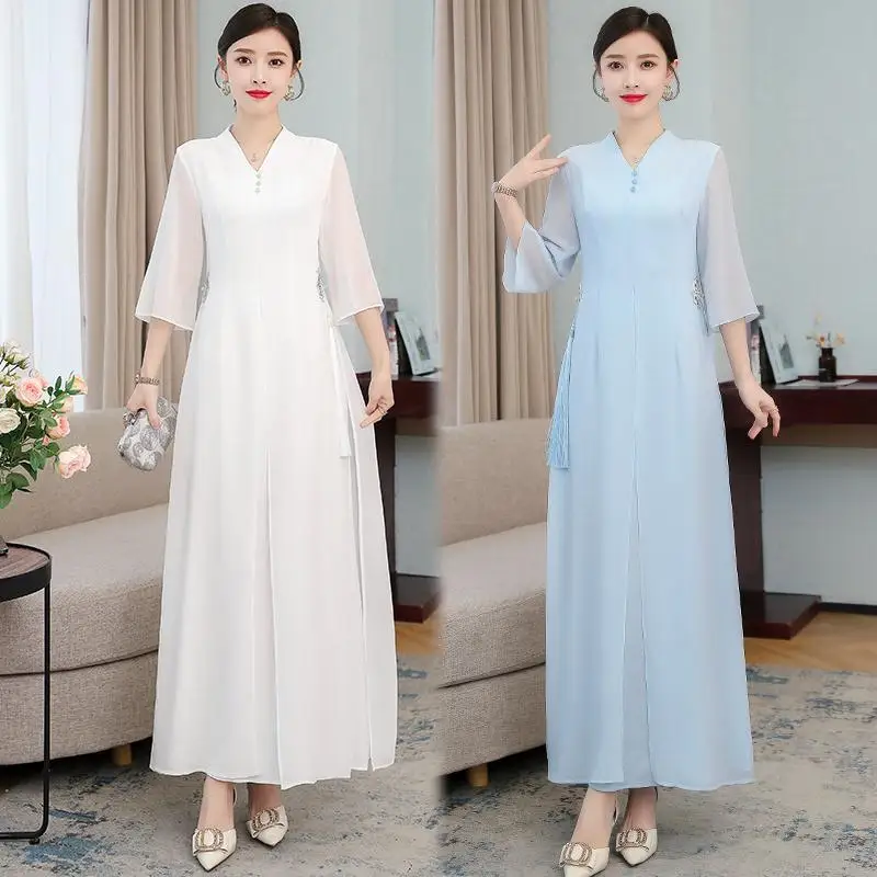 

Улучшенное женское традиционное китайское платье Hanfu с вышивкой, вечернее сказочное платье с кисточками, элегантное весенне-летнее платье ...