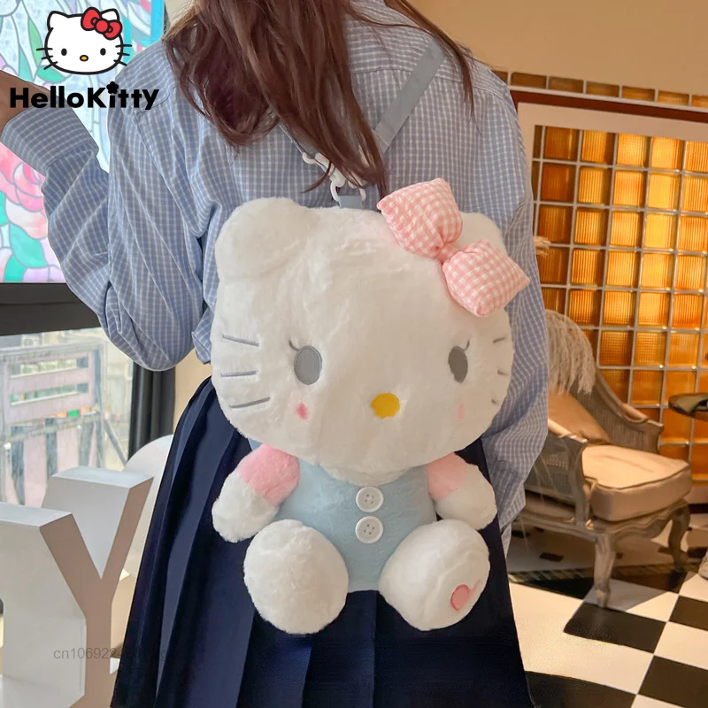 Sanrio Hello Kitty Plush Doll Bags Korean Cute Purses Shoulder Bag Luxury Handbags Y2k Girls Cartoon Backpacks Children Gifts