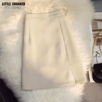 skirts women solid high waist wrap hip basic side slit work wear a line elegant mini skirt slim all match chic trendy simple hot