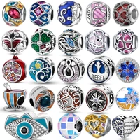 925 sterling silver beads round sparkling colorful charm glass pendant fit original pandora charms bracelets women diy jewelry
