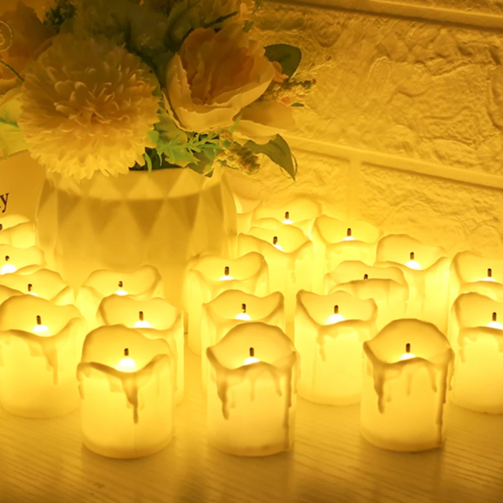 24 шт. Безопасные свечи с эффектом капающего воска, имитирующие пламя, с батарейными светодиодными подсвечниками, для дома, свадеб, Рождества, Хэллоуина и дня рождения.
