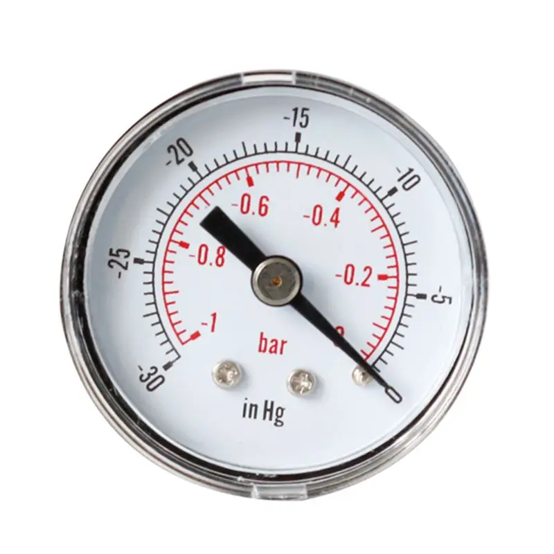 

Round Pressure Gauge Metal for Case 0/30"Hg & 0/-1 Bar 1/8" BSPT Back Mount Brass Internal Fitting Used for Oil Water Ga