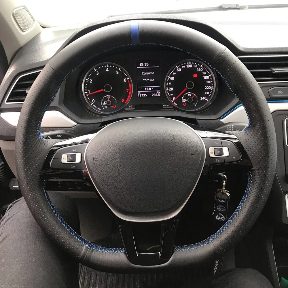 

Для Volkswagen VW Polo jetta Passat B8 Golf 7 Mk7 противоскользящий чехол на руль из искусственной кожи, оплетка, автомобильные аксессуары