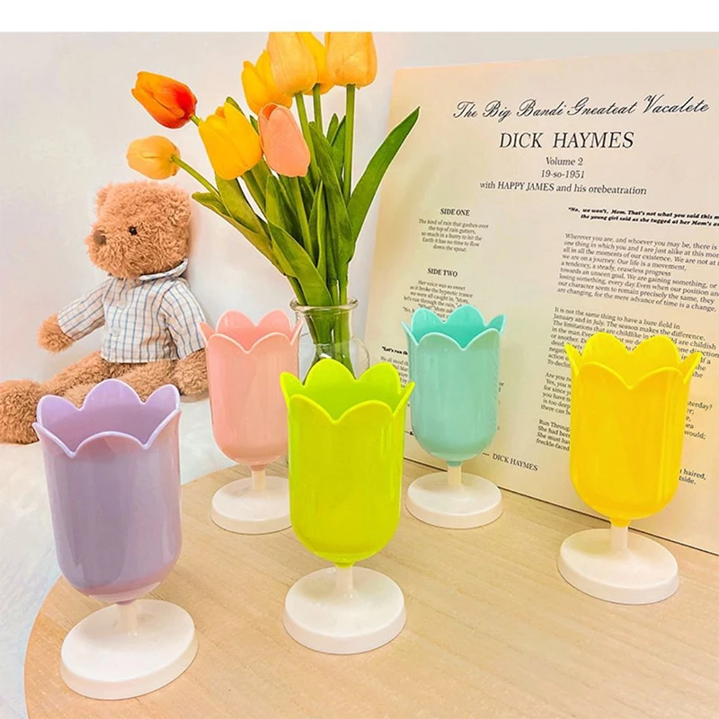 

1Pc Macaron Color Tulip Girl Pen Holder Makeup Brush Storage Bucket Retro Flower Desk Organizer Pen Storage Brush Stand Holder