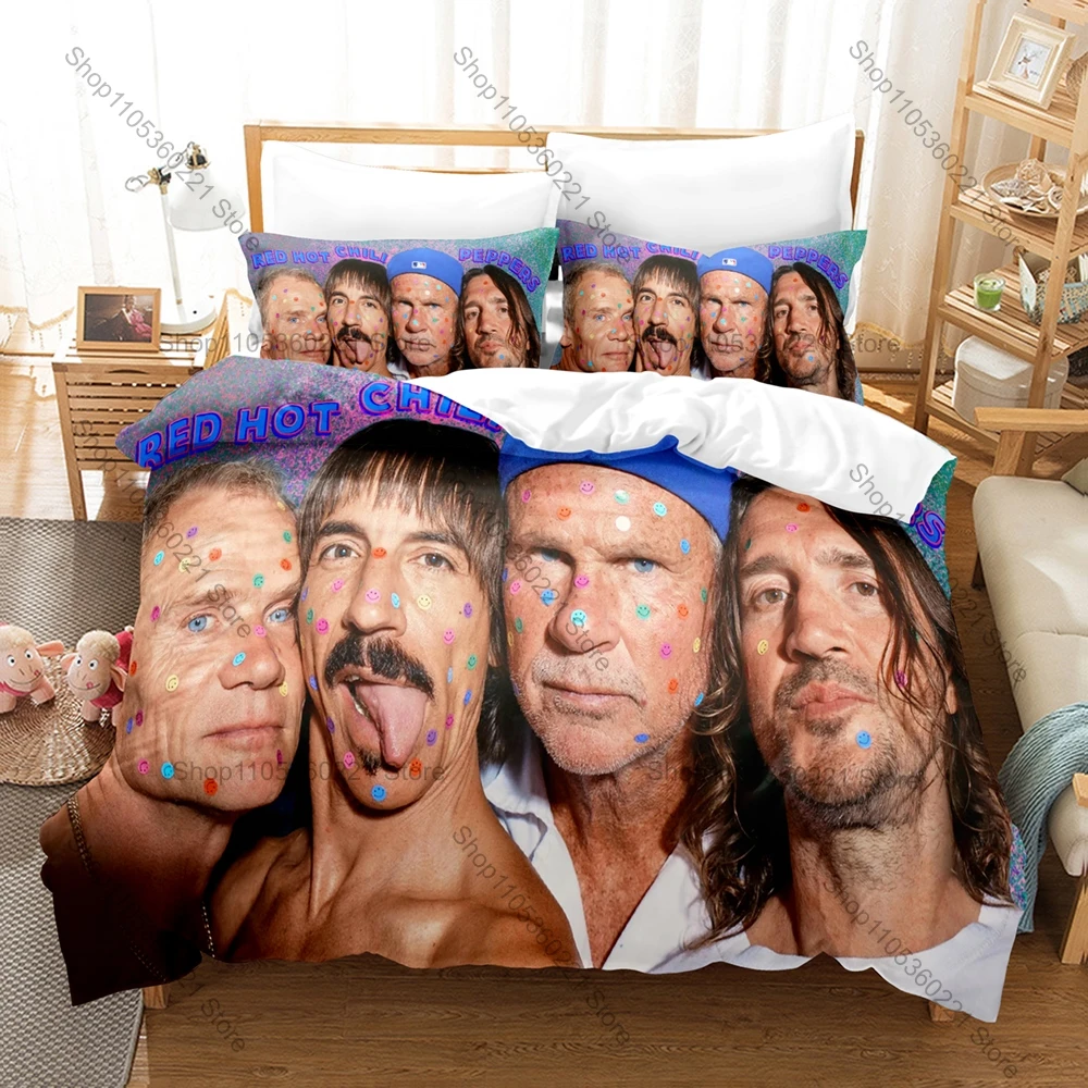 Фото Комплект постельного белья с принтом рок-группы Red Hot Chili Peppers: пододеяльник + 2 наволочки, модный дизайн с изображением группы №1