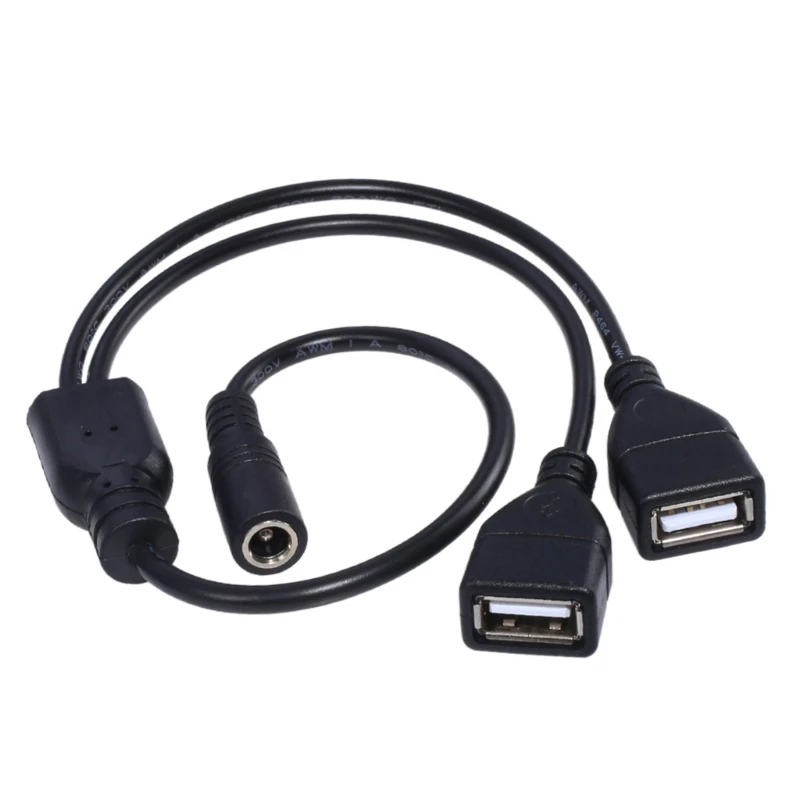 

5V USB to Power Cable，DC 5.5 x 2.1mm Female to 2 USB Female Charging Cable