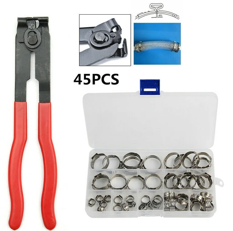 

45/80PCS 5.8-23.3MM Boxed Stainless Steel Single Ear Hoop Combination + Red Ball Cage Clamp Clamp 304 Stainless Steel Hose Clamp