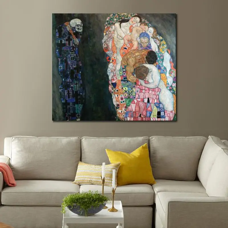 Знаменитый портрет на холсте "Жизнь и смерть" Густав Климт, репродукция картины маслом, ручная роспись, декор для дома, высокое качество.